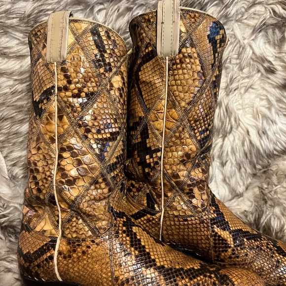 Tony Lama BLK Label Tan Full Snake Men's Boots NEW SOLES & HEELS Sz 9.5 D - Picture 10 of 16